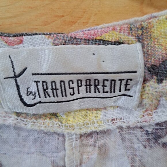 Floral Linen Womens Top By Transparente With Wooden Button Accents Pocket 2XL - Picture 2 of 10